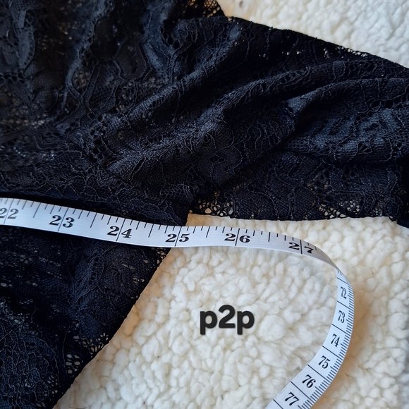 Lane Bryant Black Lace Button Front Top Size 20 Sheer Ruched Blouse Velvet Trim - Picture 10 of 14